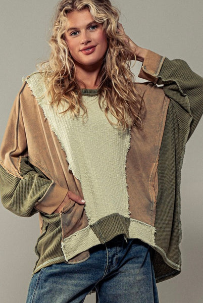 Olive, Ivory and Mocha Textured Pullover