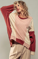 Rust, Ivory and Pink Textured Pullover