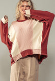 Rust, Ivory and Pink Textured Pullover