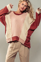 Rust, Ivory and Pink Textured Pullover