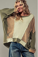 Olive, Ivory and Mocha Textured Pullover