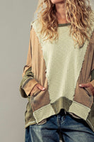 Olive, Ivory and Mocha Textured Pullover