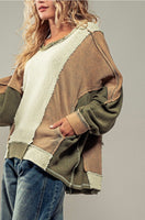 Olive, Ivory and Mocha Textured Pullover