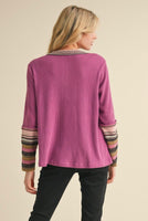 Magenta Ribbed Knit Henley Top