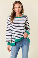 White and Green Stripe Pullover