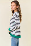 White and Green Stripe Pullover