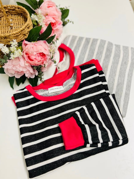 Black and Fuchsia Stripe Pullover