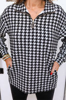 Black Houndstooth Quarter Zip Pullover