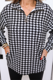 Black Houndstooth Quarter Zip Pullover