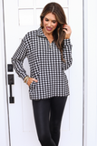 Black Houndstooth Quarter Zip Pullover