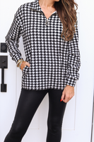 Black Houndstooth Quarter Zip Pullover