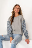 Gray Rhinestone Denim Sleeve Top