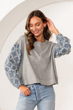 Gray Rhinestone Denim Sleeve Top