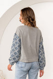 Gray Rhinestone Denim Sleeve Top