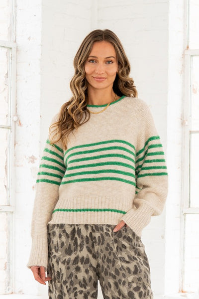 Oatmeal Green Stripe Sweater
