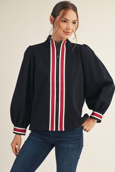 Black Red Ribbed Trim Band Top