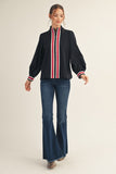 Black Red Ribbed Trim Band Top