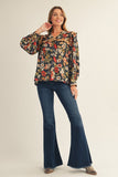 Black and Camel Floral Ruffle Top