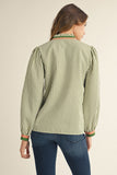Olive Striped Ruffle Neck Top
