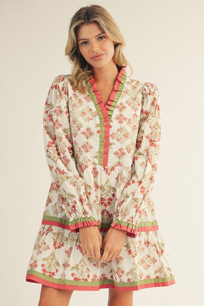 Marsala Ruffle Trim Dress