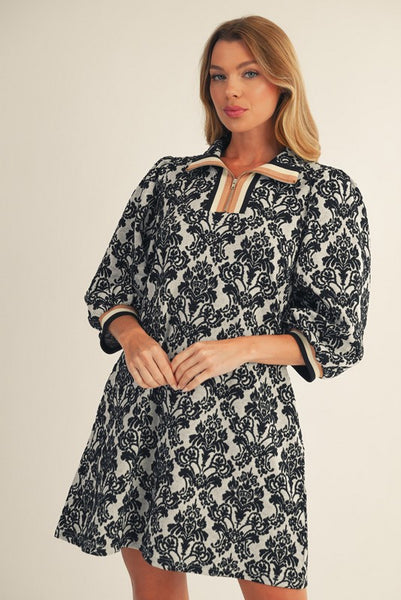 Black and Ivory Damask Dress