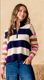 Navy and Pink Stripe Pullover