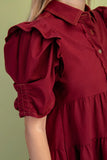 Burgundy Linen Button Up Shirt Dress
