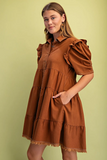 Copper Linen Button Up Shirt Dress