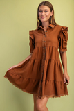 Copper Linen Button Up Shirt Dress