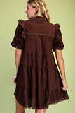 Brown Linen Button Up Shirt Dress