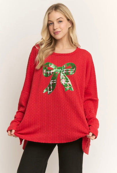 Red & Green Bow Pullover(Reg/Plus)