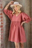 Terracotta Printed Babydoll Dress