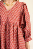 Terracotta Printed Babydoll Dress