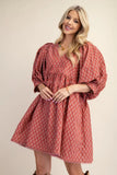 Terracotta Printed Babydoll Dress