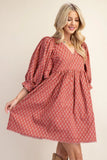 Terracotta Printed Babydoll Dress