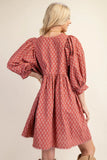 Terracotta Printed Babydoll Dress
