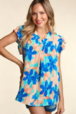 Blue and Coral Floral Top