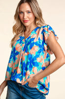 Blue and Coral Floral Top