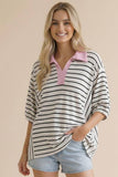 Pink Collared Striped Knit Top