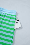Green and Blue Stripe Shorts Set (Small-4X)
