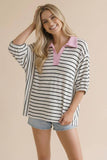 Pink Collared Striped Knit Top