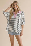 Pink Collared Striped Knit Top