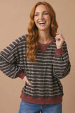 Black & Burgundy Stripe Ribbed Sweatshirt
