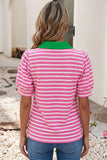 Blue Striped V Neck Short Sleeve Top