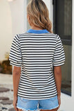 Blue Striped V Neck Short Sleeve Top