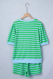 Green and Blue Stripe Shorts Set (Small-4X)