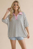 Pink Collared Striped Knit Top