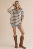 Pink Collared Striped Knit Top
