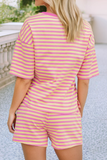 Pink and Yellow Stripe Short Set