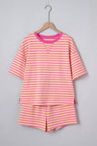 Pink and Yellow Stripe Short Set